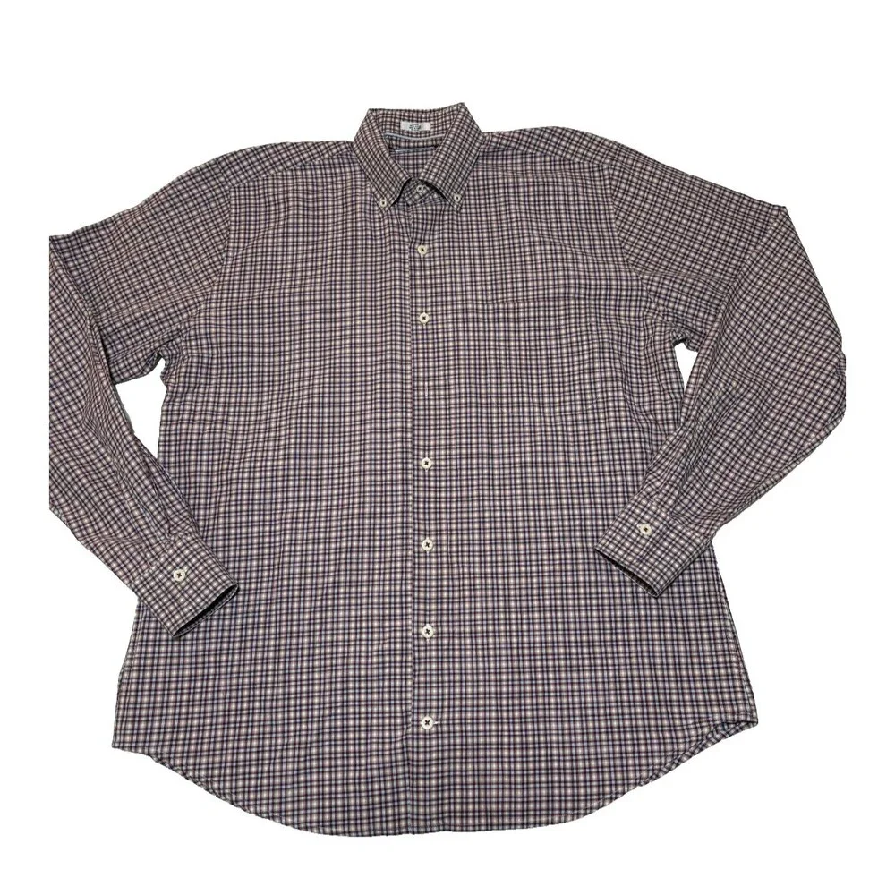 Peter Millar Shirt Mens Long Sleeve Button Up Plaid Multicolor 100% Cotton Sz L